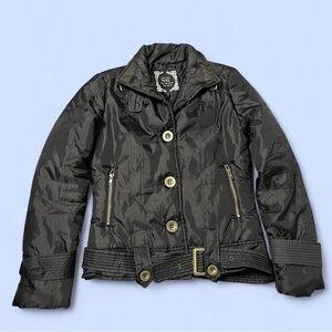 Yoki Black Puffer Jacket with Gold Accents